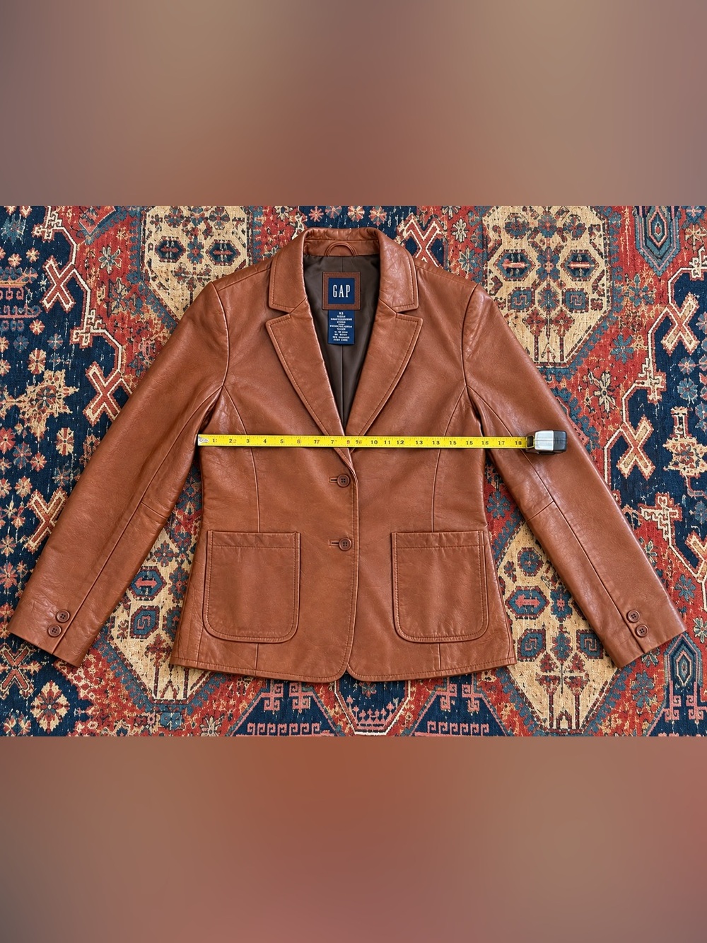 Vintage Gap Brown Cognac Leather Blazer Jacket, Size XS